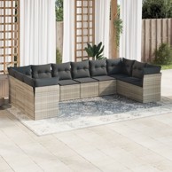 10-dijelni set vrtnih sofa poliratan s jastucima svijetlosivi