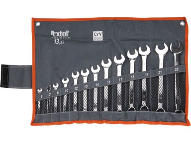 EXTOL PREMIUM Set kombiniranih ključeva 6733, 13 kom, 6–7–8–10–12–13–14–16–17–18–19–21–22 mm, polirani, CrV
