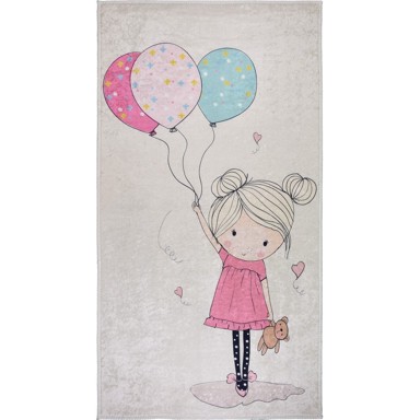VITAUS Ružičasti/boje slonovače periv dječji tepih 160x230 cm Girl & Baloons