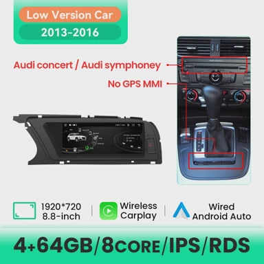 Autoradio uređaj, Android 13 bežični CarPlay za Audi A4 (2009–2016), LOW, 4GB/64GB, 13–16