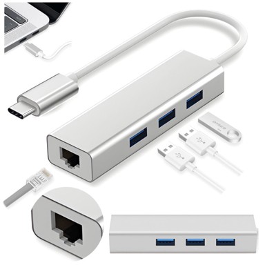 USB-C 3.1 hub s 3 x USB 3.0 i Ethernet RJ-45 LAN priključkom