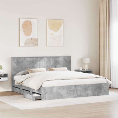 Okvir za krevet s ladicama 200 x 200 cm, betonski sivi