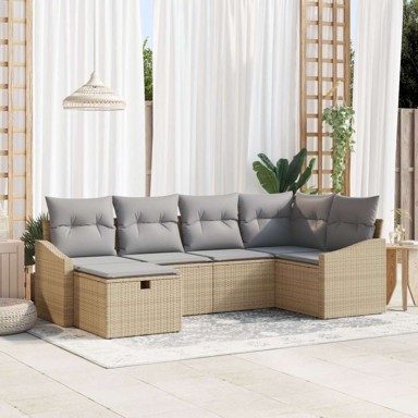6-dijelni vrtni set sofa s jastučićima, poliratan, bež