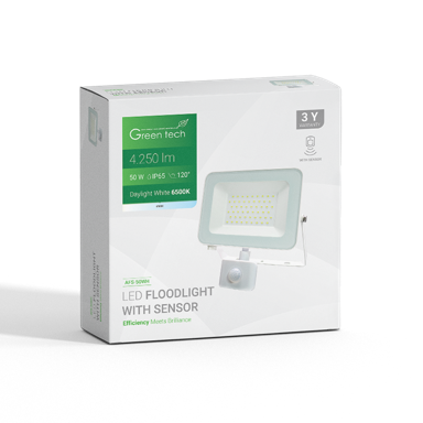GREEN TECH Led reflektor sa senzorom 50W, 4250 lm, 6500K, IP65, bijeli