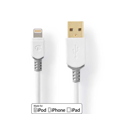 NEDIS USB-A – Lightning kabel, USB 2.0, 1 m, sivo-bijeli