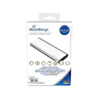 MEDIARANGE Vanjski SSD MR1103, 900 GB, USB-C 3.2 Gen 2, srebrni