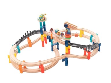 ELINELI Dvokatna željeznička pruga s električnim vlakom, 60 kom, drvena, 3+