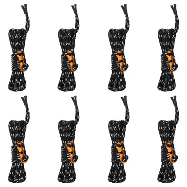 Uže za pričvršćivanje šatora, crno, reflektirajuće, 4 mm, 4 m, 8 kom