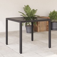 Vrtni stol sa staklenom pločom crni 90x90x75 cm od poliratana