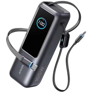 ANKER Powerbank 25. 000 mAh s ugrađenim USB-C kabelom, 165W, crni