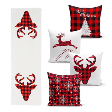 MINIMALIST CUSHION COVERS Set od 4 božićne jastučnice i gazišta na stolu navlake za jastuke Božićni tartan