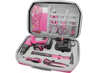 EXTOL LIGHT Akumulatorska bušilica/odvijač s udarnim mehanizmom 12V Li-ion 2000 mAh ružičasta u kutiji sa setom od 27 dijelova