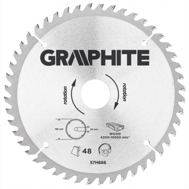 GRAPHITE Widia list kružne pile, 185 x 30 mm, 48 zuba