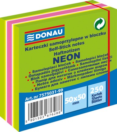 DONAU Samoljepljivi blok, 50 × 50 mm, 250 listova, neon pastel zeleni mix