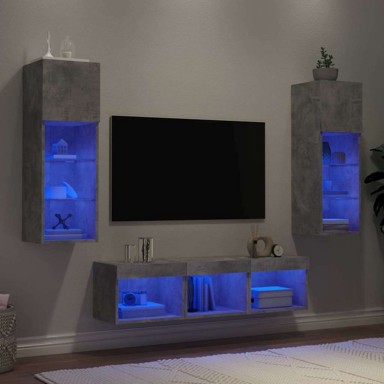 5-dijelni zidni TV elementi s LED svjetlima boja betona drveni, beton siva
