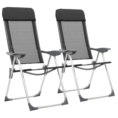 Set 2 sklopivih stolica za kampiranje, aluminij, crna