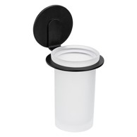 WENKO Mat crna staklena samoljepljiva čaša za četkice za zube Bivio