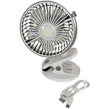 LUNIKS USB prijenosni stolni ventilator sa štipaljkom i osvjetljenjem, crni