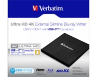 VERBATIM Blu-Ray snimač Slimline Ultra HD 4K, vanjski, M-Disc, USB 3.1, crna