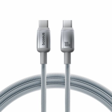 BASEUS USB-C na USB-C kabel E0420702, snaga 100 W, 20 V, 5 A, duljina 1 m, pleteni, siva
