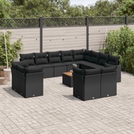 13-dijelni set vrtnih sofa s jastucima poliratan crni