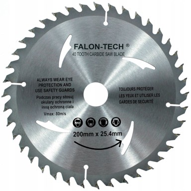 FALON-TECH Pilni list s tvrdim metalom za drvo, 200 x 25,4 x 40T
