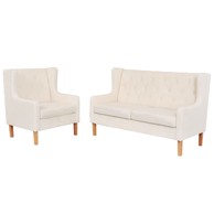 2-dijelni set sofa od tkanine krem bijeli