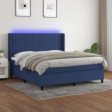 Box Spring krevet s madracem, plavi, 160x200 cm, okomite pruge