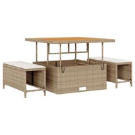 3-dijelni vrtni set za blagovanje s jastučićima bež poli ratan akacija