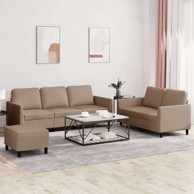 3-dijelni set sofa od umjetne kože s jastučićima i tabureom, boja cappuccina