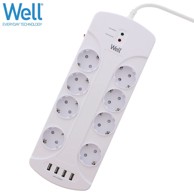 WELL Prenaponska zaštita EXTS-8S3M, 8 utičnica 230V, 4x USB, 3m