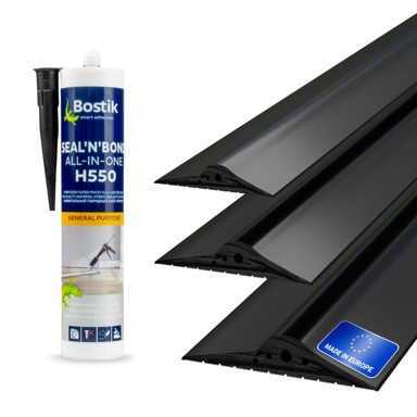DQ-PP GARAGENTOR DICHTUNG, 15 mm x 80 mm, inkl. Montagekleber, Bodenabdichtung aus EPDM, Gummidichtung, Garagendichtung, Gummischwelle, Türschwellendichtung Bodenplatte, 5 m, crni