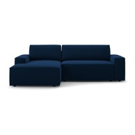 MICADONI Tamno plava baršunasti sklopiva/s prostorom za odlaganje kutna garnitura (s lijevim kutom/s ležaljkom) Jodie, 246x151x86 cm
