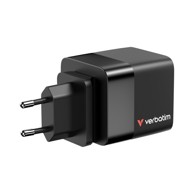 VERBATIM GaN zidni punjač 65W, USB-C kabel na izvlačenje, 1×USB-A, 1×USB-C