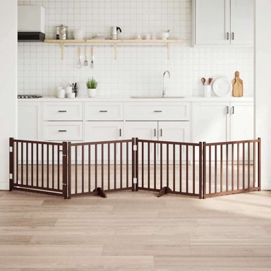 Vrata za pse s vratima sklopiva, 4 panela, smeđi hrast, 320 cm (80×60×2 cm)