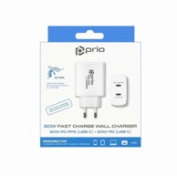 PRIO Zidni punjač, brzo punjenje, 30W PD PPS (USB C) + 20W PD (USB C), bijeli