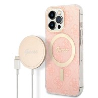 GUESS Originalna maska za iPhone 13 Pro Max + Magsafe punjač: roza