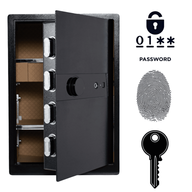 NIKCORP Oklopljeni biometrijski kućni sef, otisak prsta i šifra, dimenzije 58 x 40 x 33 cm, čelik, crna