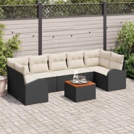 Sjedeća garnitura za vrt, 8 pcs, poliratan, s jastukom, crna