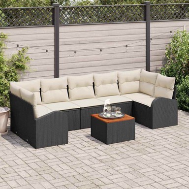 Sjedeća garnitura za vrt, 8 pcs, poliratan, s jastukom, crna