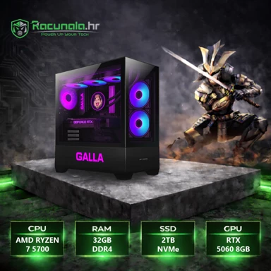 GALLA Stolno računalo Rig Core Ed. / AMD Ryzen 7 5700, 32 GB DDR4, 2 TB SSD, NVIDIA GeForce RTX 5060 8 GB, Windows 11 Pro, WiFi, ARGB