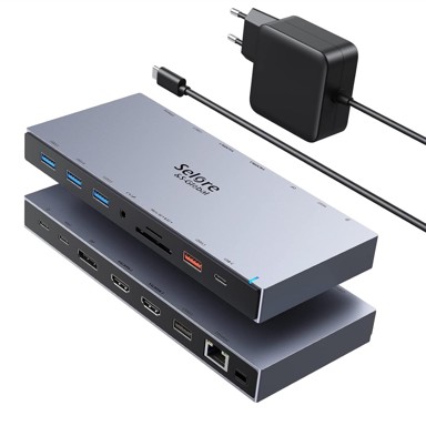 Priključna stanica USB-C, 15 u 1, 65 W, 4K Dual HDMI, 4K DP, 100 W PD, gigabitni Ethernet, 10 Gbps USB-C, USB, SD/TF, audio/mikrofon, B0BXW49DJ5