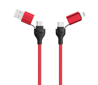 BOT Kabel 4u1 USB-A i USB-C i Lightning, 1.2m, crvena  