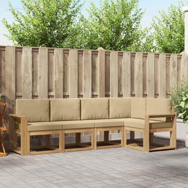 Set vanjskih sofa s jastukom, 5 kom, bijelo-bež