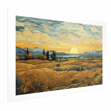 Plakat Impresionistička polja, naslikani zlatni krajolik sa žitnim poljima, 42x29.7 cm