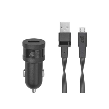 RIVAPOWER auto punjač 1xUSB + microUSB kabel, crni  