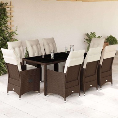 9-dijelni vrtni bistro set od poliratana s jastucima, 190 x 90 x 75 cm, smeđi 