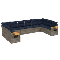 10-dijelni set, vrtnih sofa, od poliratana, s jastucima, siva