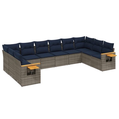 10-dijelni set, vrtnih sofa, od poliratana, s jastucima, siva