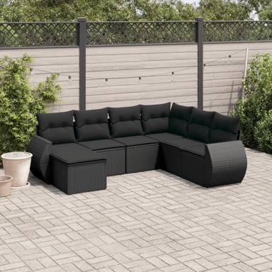 7-dijelni set vrtnih sofa od poliratana s jastucima crni